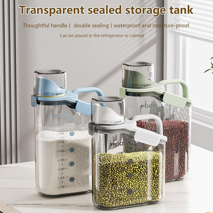 Cereal Containers Dispenser Rice Storage Container Clear Food Storage Containers Measuring Cup Pour Spout With Lids Airtight For Kitchen Grain Dry Food Pet Dog Food Organization（Green 1.6L）