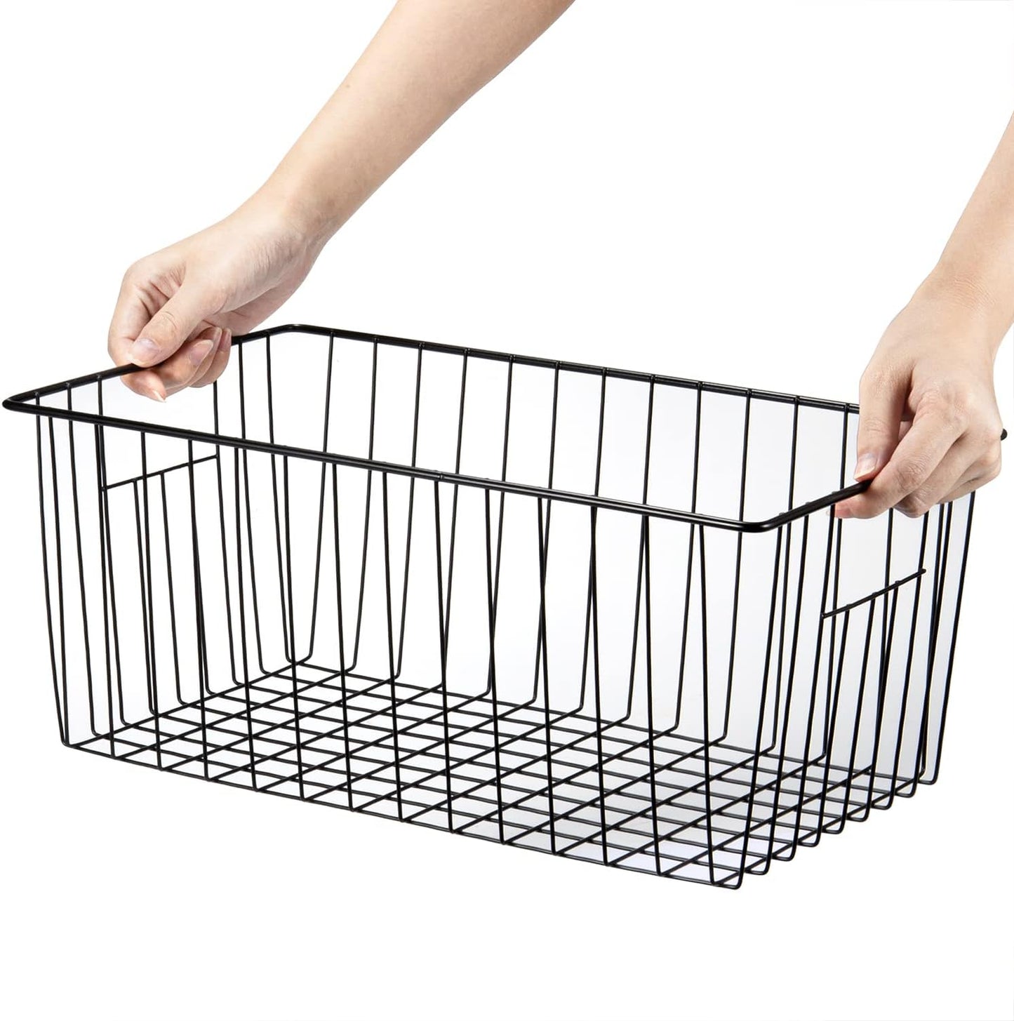16" L x 12" W Wider Freezer Storage Organizer Baskets Container, Deep Metal Wire Chest Upright Refrigerator Divider Bins with Built-in Handles for Cabinet, Pantry, Closet, Kitchen