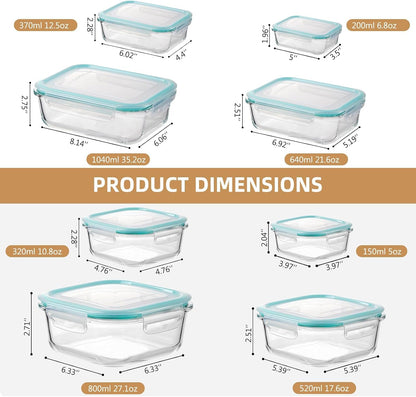 Liuruiyu 8 Pack 36OZ Glass Food Storage Containers with Lids, Meal Prep Containers, Airtight Bento Boxes with Leak Proof Locking for Microwave, Oven, Freezer and Dishwasher, BPA Free