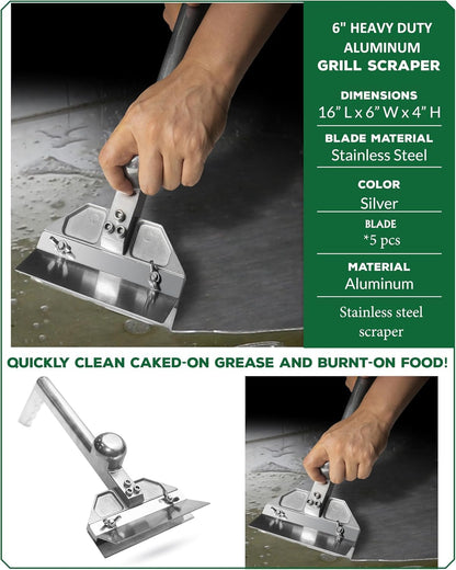 Grill Scraper Heavy Duty Griddle Scraper Set with Replacement Blades Flat Top Grill Accessories Griddle Cleaning Kit for Restaurants,Diners, Outdoor Grill Cleaning