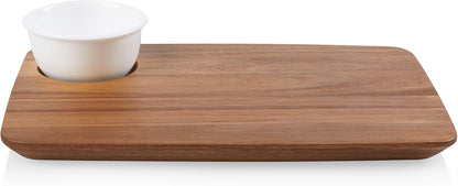 Corelle Vitrelle Coordinates 2-Pc Cheese Board with Bowl Serving Set,Charcuterie Platter with Bowl, Dip Bowl and Long Serving Board Set,Triple Layer Glass Bowls are Dishwasher and Microwave Safe,White