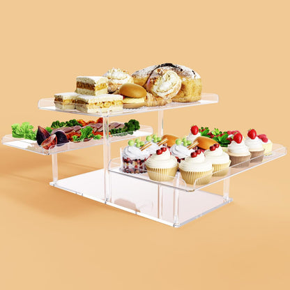 Bakzon 3 Piece Cupcake Stand, Acrylic Dessert Table Display Set, Clear Square Serving Trays for Birthday, Wedding, Baby Shower