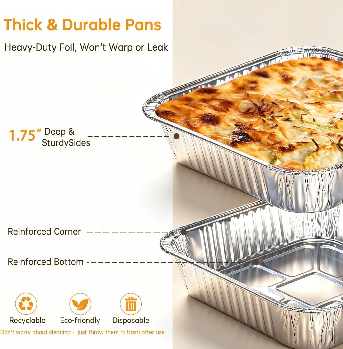 8x8 Aluminum Pans - 20 Pack Disposable Foil Pans, Heavy Duty Square Aluminum Baking & Roasting Trays for Meal Prep, Food Storage, Heating & Party Serving