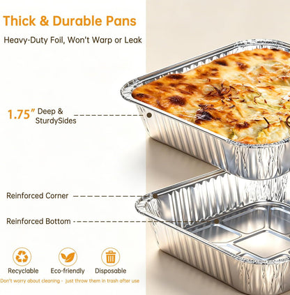 8x8 Aluminum Pans - 20 Pack Disposable Foil Pans, Heavy Duty Square Aluminum Baking & Roasting Trays for Meal Prep, Food Storage, Heating & Party Serving