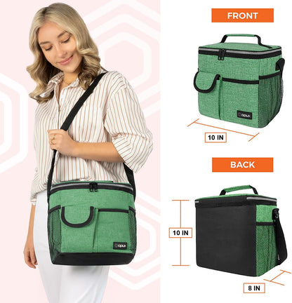 opux Insulated Lunch Bag for Men Women, Leakproof Black Lunch Box for Work, Portable Soft Lunch Cooler Bag with Shoulder Strap, Adult Lunchbox Lunch Pail for Kid Boy Girl School, 14 Can/8L