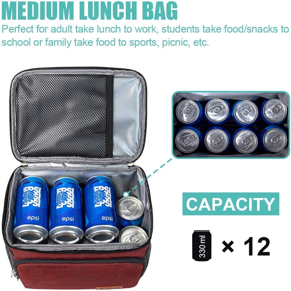 Tiblue Insulated Lunch Bag for Women/Men, Reusable Lunch Box for Office Work School Picnic,Leakproof Freezable Cooler Bag with Adjustable Shoulder Strap for Kid/Adult(Medium, Black & White Stripes)