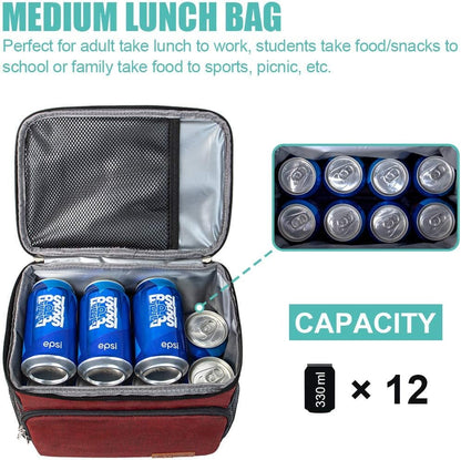 Tiblue Insulated Lunch Bag for Women/Men, Reusable Lunch Box for Office Work School Picnic,Leakproof Freezable Cooler Bag with Adjustable Shoulder Strap for Kid/Adult(Medium, Black & White Stripes)