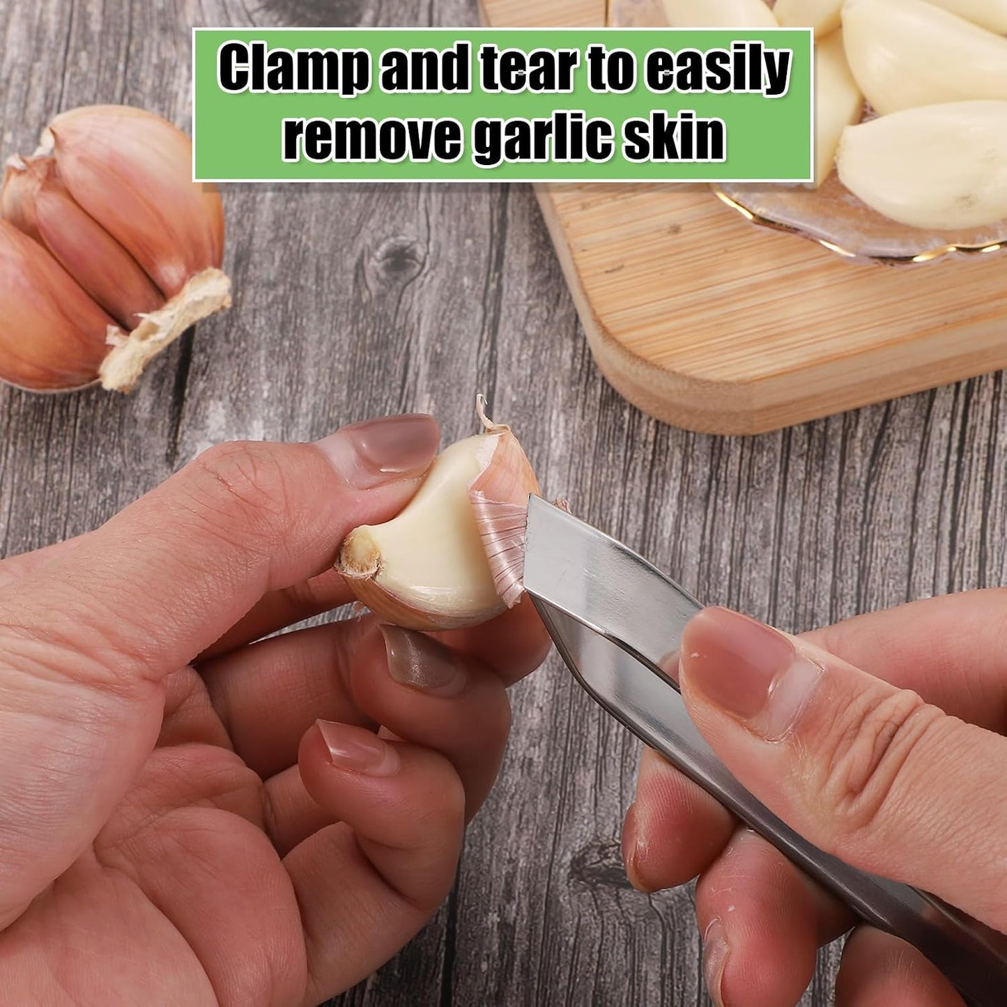 lasuroa 3pcs Stainless Steel Garlic Peeler with Fruit and Vegetable Remover, Garlic Tweezers Garlic Skin Remover Simple Fish Bone Tweezers Portable Garlic Peeling Clips Tool for Cooking Kitchen