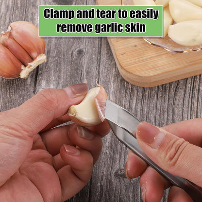 lasuroa 3pcs Stainless Steel Garlic Peeler with Fruit and Vegetable Remover, Garlic Tweezers Garlic Skin Remover Simple Fish Bone Tweezers Portable Garlic Peeling Clips Tool for Cooking Kitchen