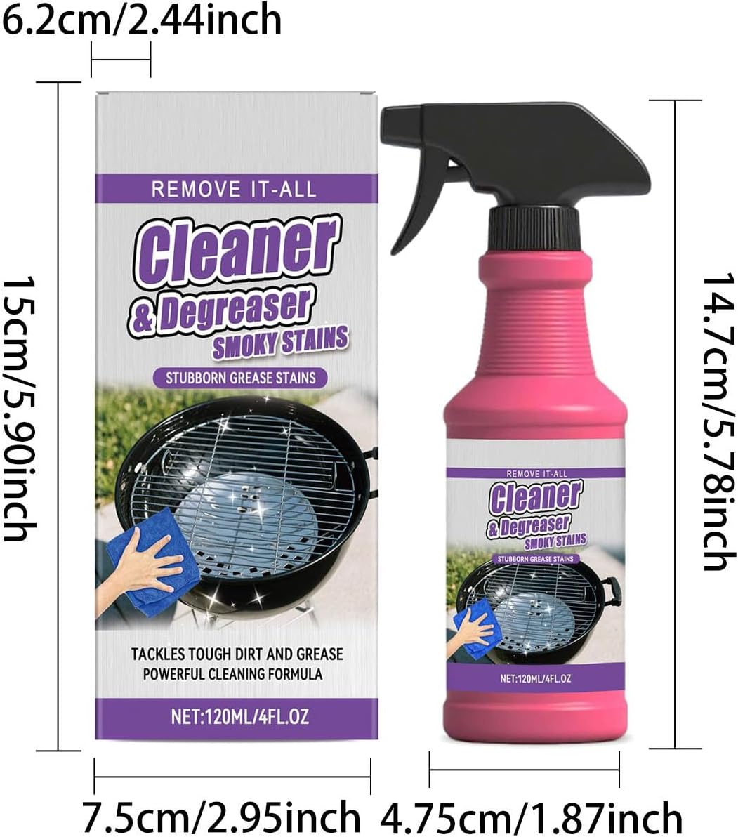 Fast-Acting Heavy-Duty Grill Degreaser Spray, Grease & Burnt Residue Cleaner for BBQ Grates Oven Stovetop Range Hood, Easy-Clean Kitchen Cleaner for Indoor Outdoor Cooking Surfaces (1pc)