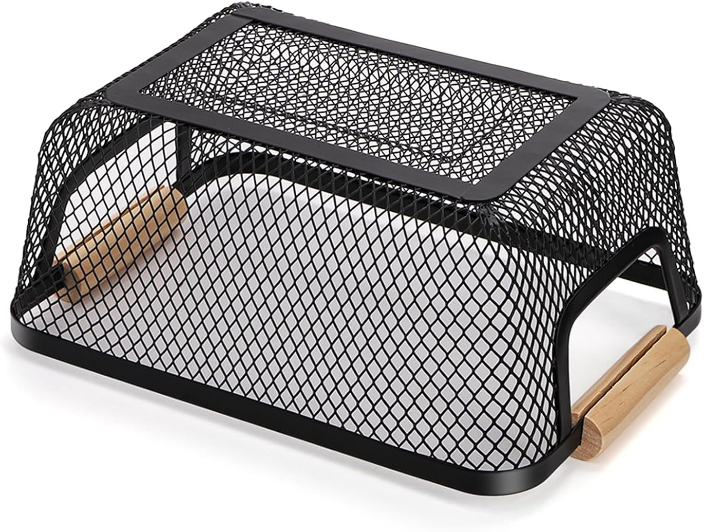 Noamus 3 Pack Metal Mesh Basket with Wooden Handle, Farmhouse Wire Steel Storage Bins, Rectangle Fruit Vegetable Organizer Containers for Home Cabinet Pantry Kitchen Decor, Snack Gift (Black, 3 Size)