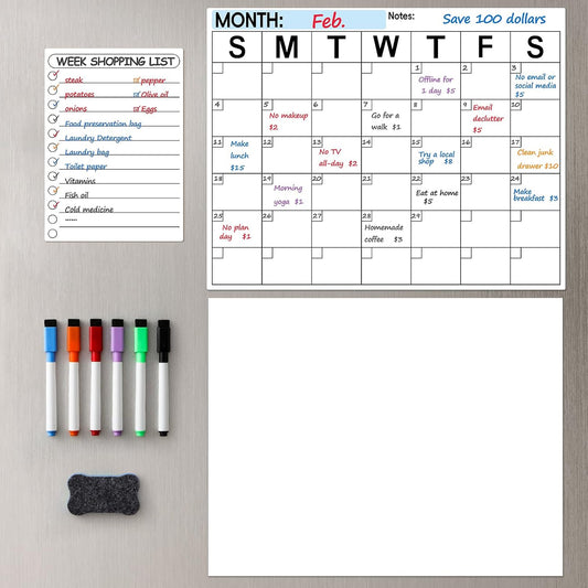 3 Pack Dry Erase Magnetic Calendar for Refrigerator - Monthly & Weekly & Daily Planner Magnet Whiteboard for Fridge Wall - Shopping, Meal/Menu, To Do List, Family Schedule Planning Board (10HB-RIZH3)