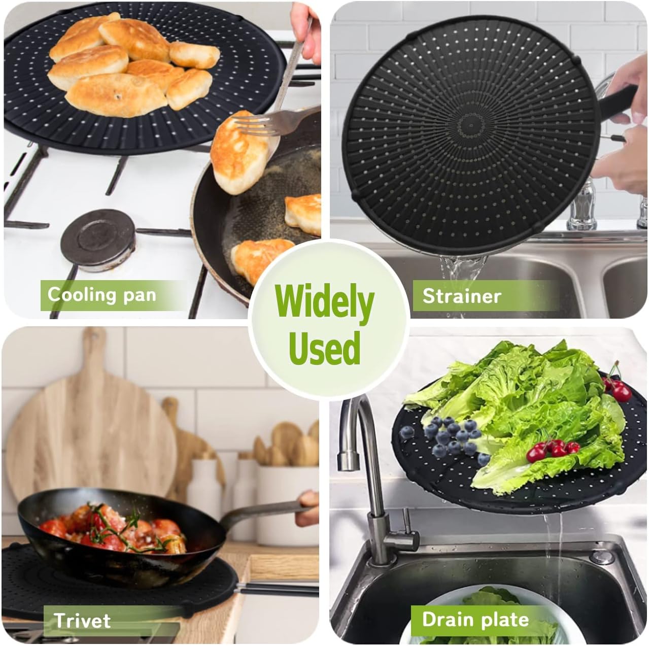Silicone Splatter Screen for Frying Pan, Grease Splatter Guard for Frying Pan Heat Resistant Oil Splatter Guard, Multi-Use Pan Cover, Non Stick, Easy Clean 12.6" - Black