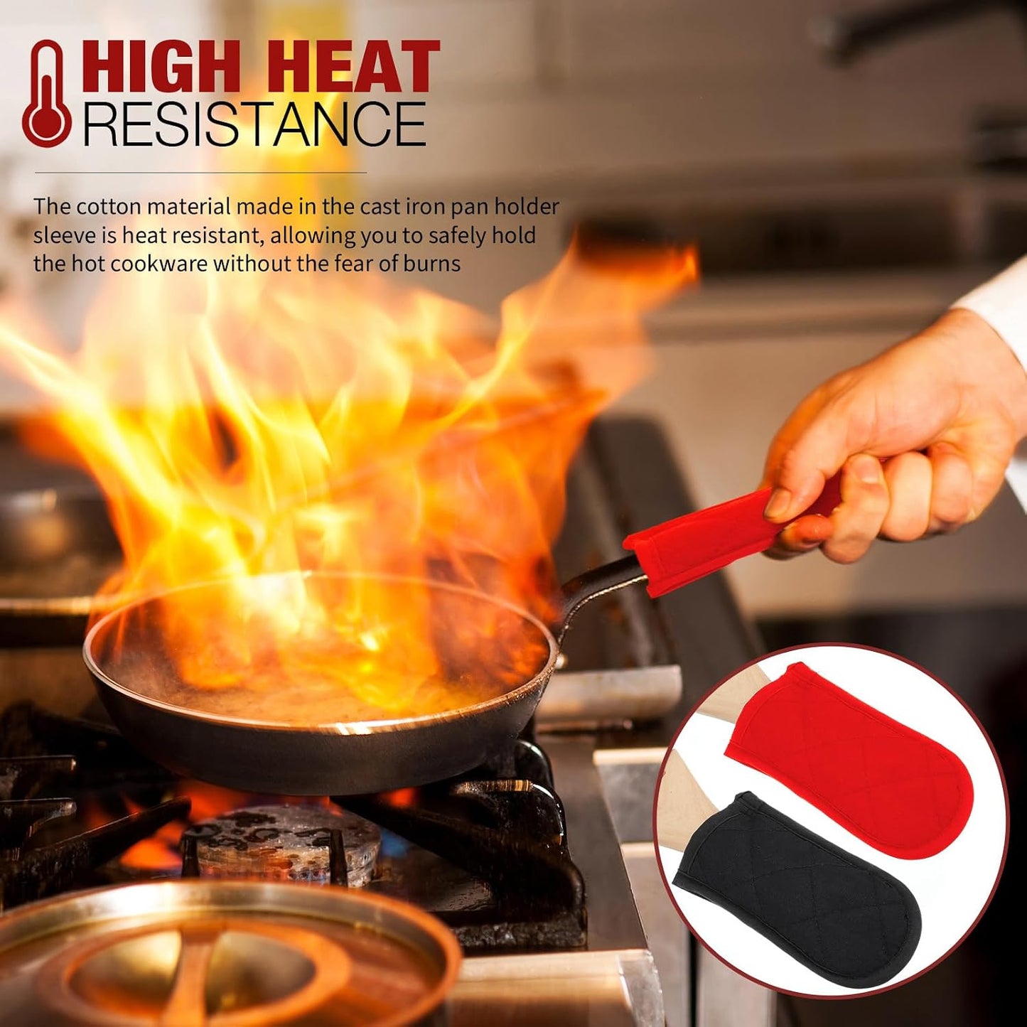 Dandat 24 Set Hot Handle Covers for Daily Replace Use Gift Pan Handle Sleeve Covers Heat Resistant Cast Iron Holder Sleeve Washable Handgrip Mitts for Christmas Kitchen Gifts Craft (Black)