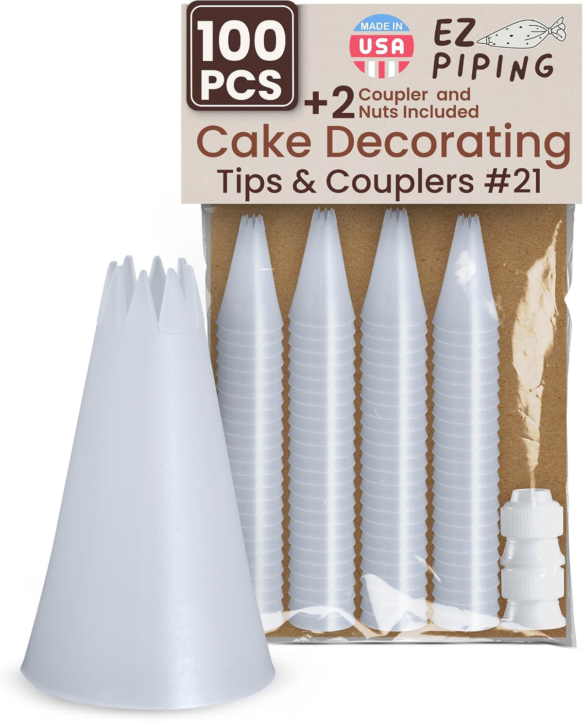 Reusable Plastic Piping Tips, Nozzles Standard Size Star Tip #20