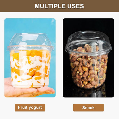 Disposable Food Containers With Lids And Spoons 50 Pack 12 oz Mini Parfait Dessert Cups Take Out Meal Prep Salad Bowls For Lunch, Plastic Ice Cream Bowls Pet, Acai Bowl, To-Go Party Containers(12oz)