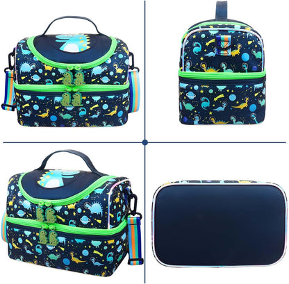 RHCPFOVR Kids Lunch Bag - Double - Decker Cooler Insulated Lunch Box for Boys Girls,Washable Lunch Bag with Strap and Reusable Toddler Lunchbox for School and Daycare
