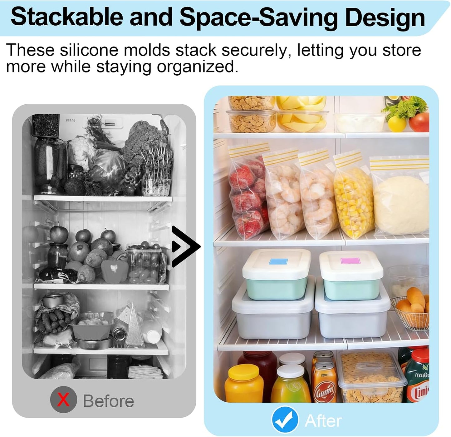 Silicone Freezer Trays with Lid, 1 & 2 Cup Meal Prep Molds 4 Pack | Portion Control Soup Containers | Airtight Stackable Freezer Cubes | BPA-Free Dishwasher Oven Safe, with Freezer Bags& Labels