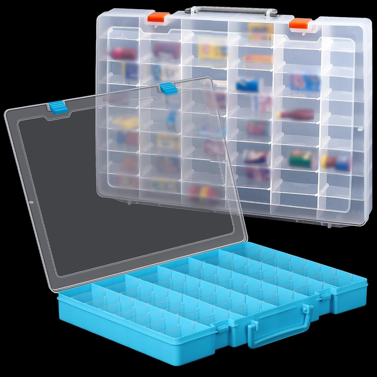 Juexica 2 Pcs Large 48 Grids Plastic Storage Bead Organizer Box, Tackle Box, Compartment Organizer Container with Adjustable Dividers for Jewelry Art Crafts Toys Screw Small Parts(Clear)