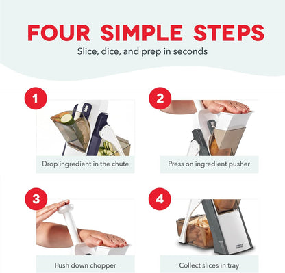 Dash Safe Slice® Mandoline - Compact, Foldable Food Slicer - Slice, Dice, Julienne & More - Perfect for Quick Food Prep - Recipe Guide Included - Cool Grey