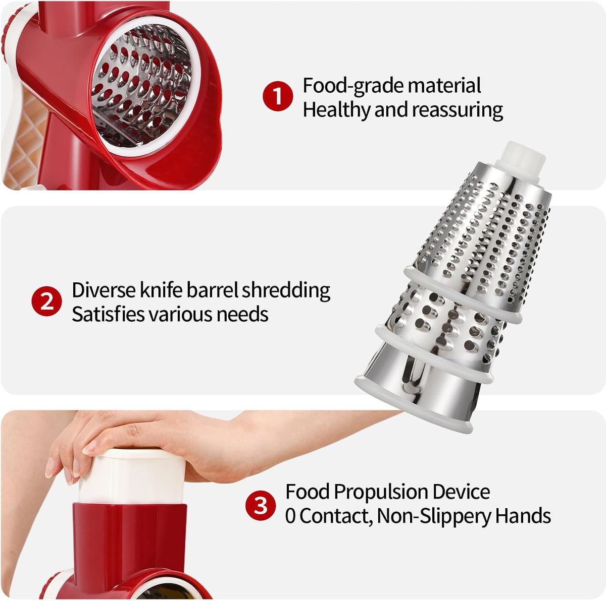 Rotary Cheese Grater Manual Hand Crank 3-in-1 Vegetable Shredde