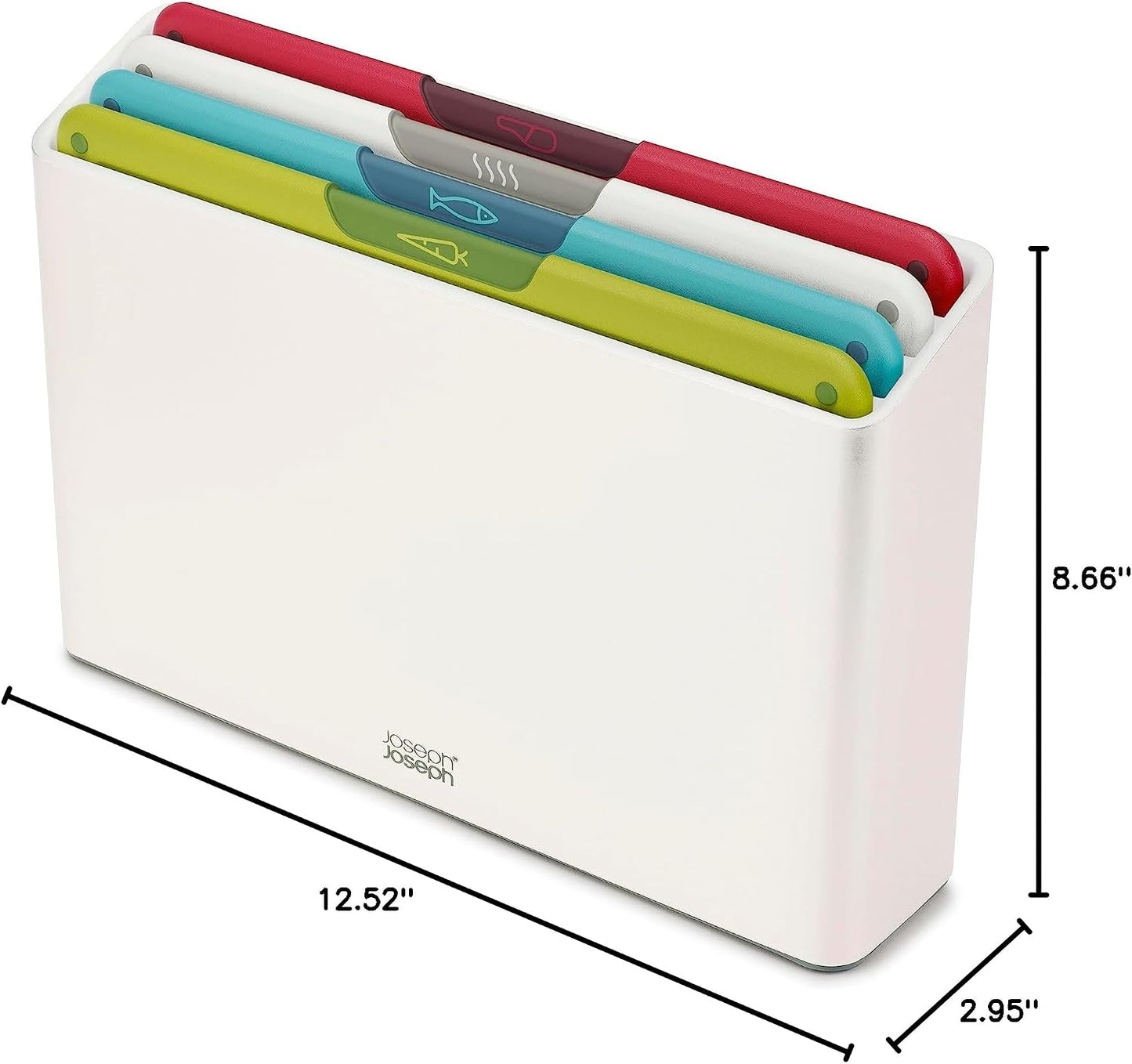 Joseph Joseph Folio Icon 4-Piece Multi Colour coded Cutting Board Set, Stainless Steel Slimline case for organized Kitchen storage, Silver