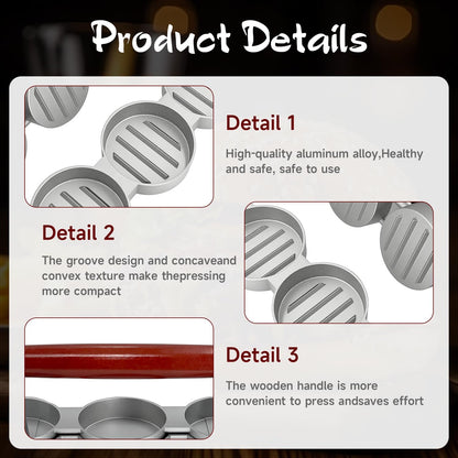 Burger Press Patty Maker Set with 100 Non-Stick Papers - 3x2.5 Inch Mold for Making Three Mini Patties at Once - Perfect for Sliders, BBQ, Picnic, Camping - Easy to Use & Clean