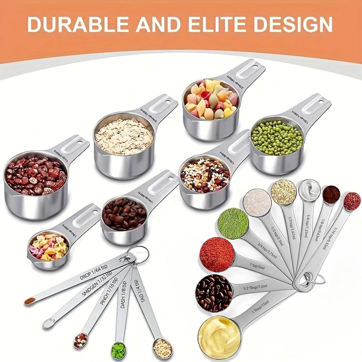 30PCS Measuring Cups and Spoons Set, 7 Nesting Measuring Cups, 18 Measuring Spoons and 5 Mini Spoons, Stainless Steel Kitchen Measuring Set for Dry and Liquid Ingredients, Perfect for Cooking & Baking