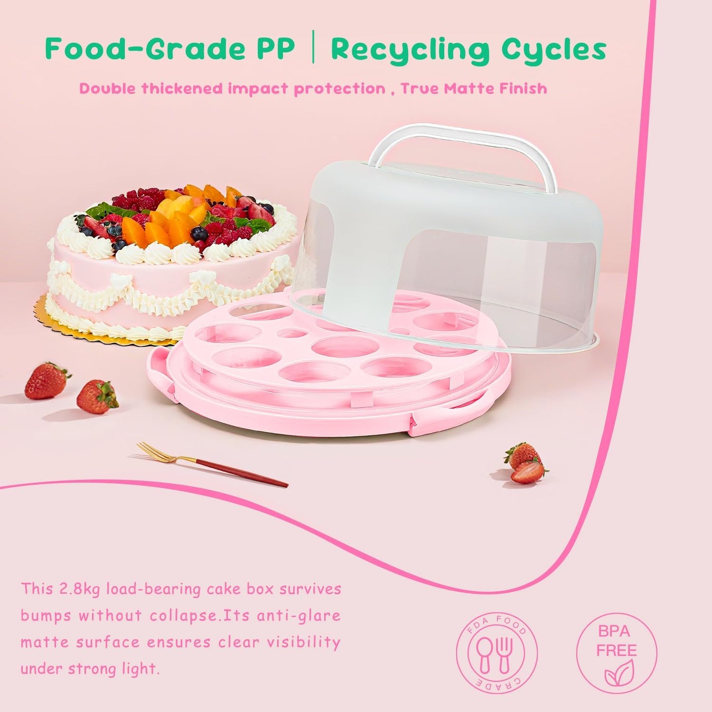 Cake Carrier With Lid And Handle, Bpa-Free Cake Holder With Lid For 10 Inch Round Cake Carrier With 10 pcs Round Golden Cake Boards And Portable Insulated Bag