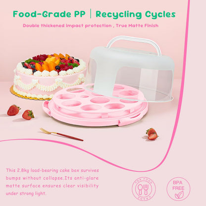 Cake Carrier With Lid And Handle, Bpa-Free Cake Holder With Lid For 10 Inch Round Cake Carrier With 10 pcs Round Golden Cake Boards And Portable Insulated Bag