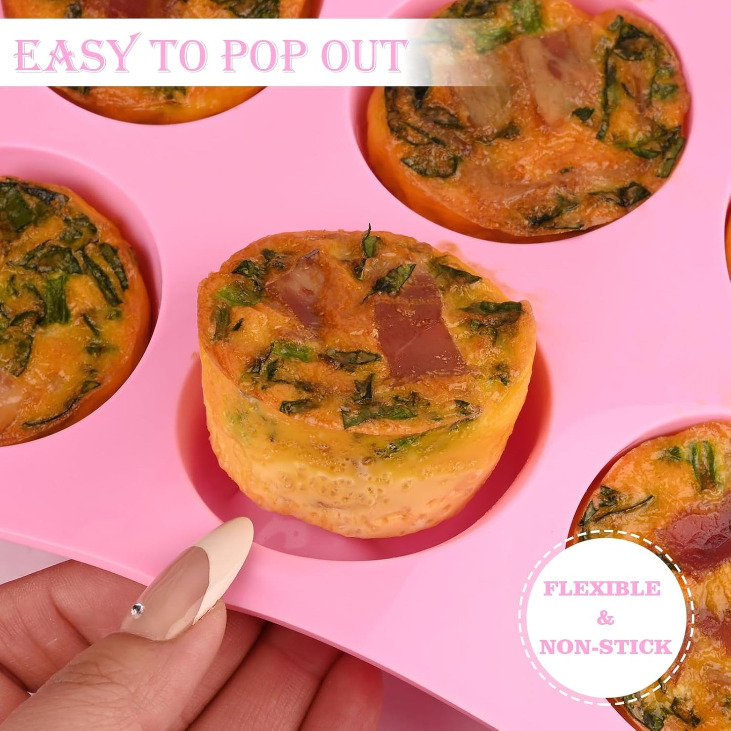 Sakolla 2 Pack Silicone Egg Bite Molds for Air Fryer, Nonstick 7 Cups Air Fryer Muffin Pan for Baking Egg Bite, Mini Muffins, Tart, Mini Cupcake and Quiche (Pink + Green)
