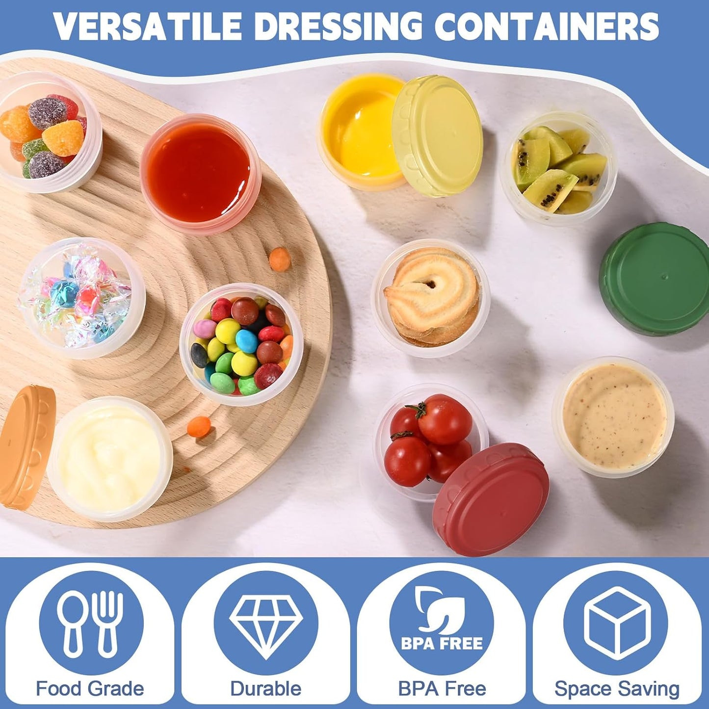 6pcs 10 oz Small Plastic Containers with Lids, Salad Dressing Container Reusable Small Food Storage Containers for Meal Prep, Leakproof, Microwave Dishwasher Freezer Safe, BPA-Free