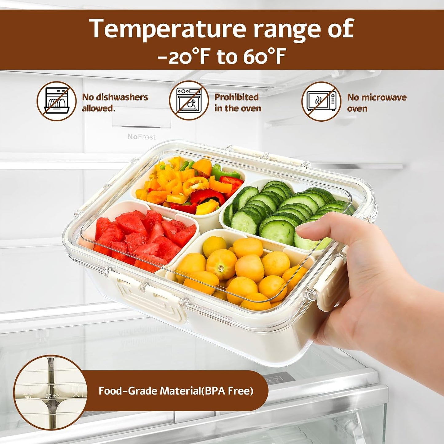 Snackle Box Container,2 Pack Divided Clear Snack Box Serving Tray with Lid and Handle,Charcuterie Board with Lid, Snack Organizer for Beach Picnic, Refrigerator Fresh, Party, Holidays and Travel