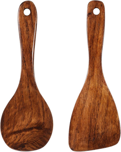 2Pcs Wooden Serving Scooper, Rice Paddle Set,