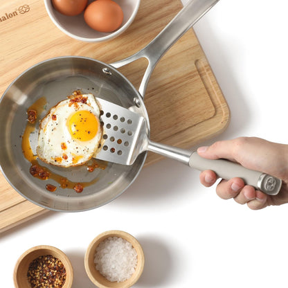 Calphalon Slotted Turner, Kitchen Flipping Spatula, Slotted Spatula, Stainless Steel Turner with Silicone Heat Resistance Handle, Nonstick-Safe Spatula for Draining and Flipping (Navy)