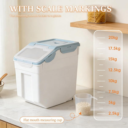 Airtight Dog Food Storage Container (2-Pack), 11.86 Gal Large Pet Food Storage Containers with Wheels & Measuring Cup, Rice Dispenser & Flour Sugar Storages Containers for Kitchen Pantry Orga