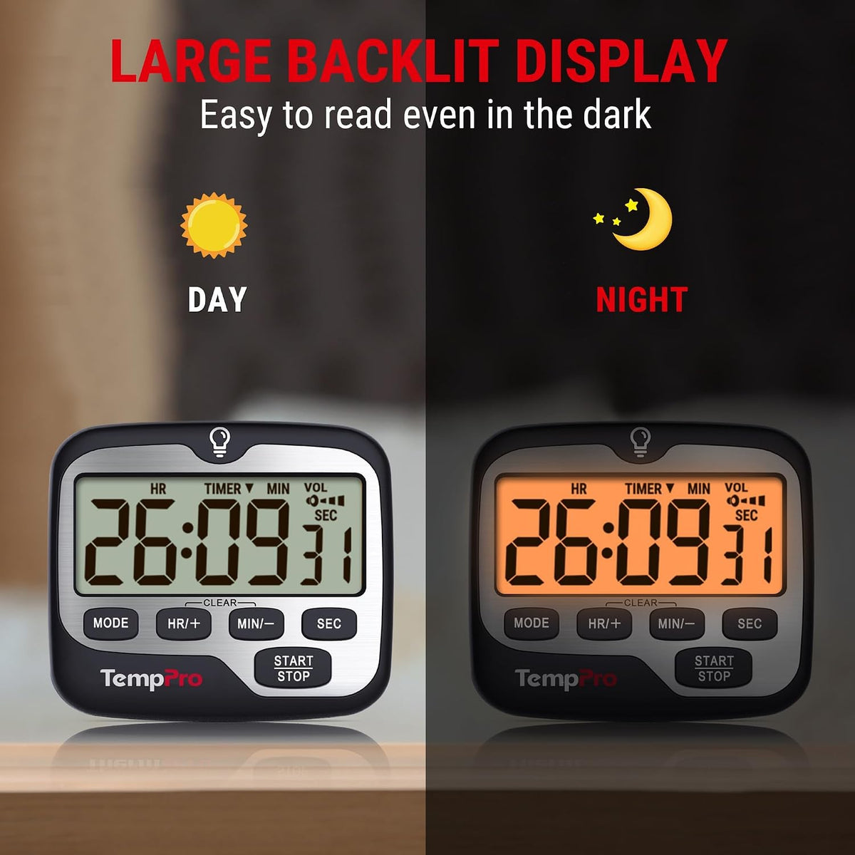 TempPro TM01 2-in-1 Kitchen Timers for Cooking with 12/24H Clock Mode