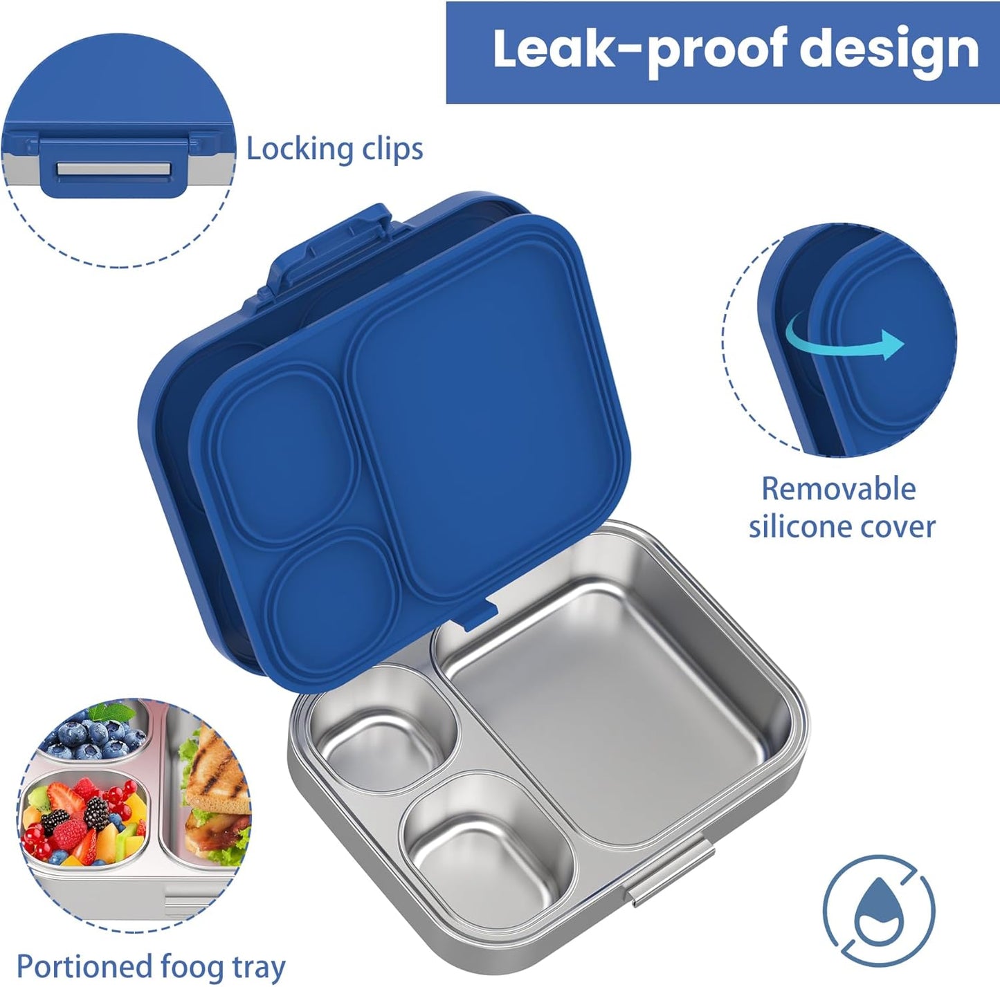 Pawtong Stainless Steel Bento Lunch Box for Kids | 3-Compartment Lunch Box Container Kids | 100% Leakproof, Eco-Friendly, Perfect Portion Control for Kids&Adult Healthy Meals (Purple)