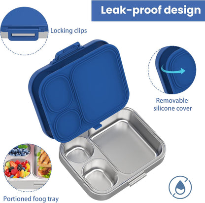 Pawtong Stainless Steel Bento Lunch Box for Kids | 3-Compartment Lunch Box Container Kids | 100% Leakproof, Eco-Friendly, Perfect Portion Control for Kids&Adult Healthy Meals (Purple)