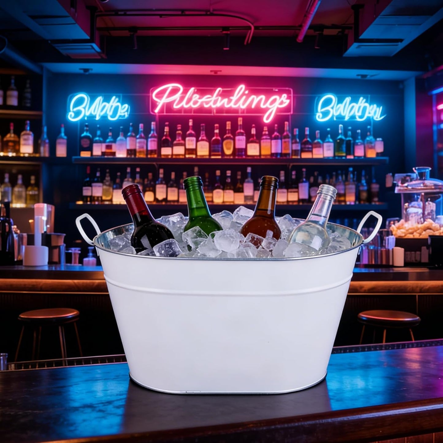 Ice Bucket for Parties Galvanized Beverage Tub, Drink Buckets Galvanized Bucket with Handles for Wine Beer Champagne Cocktails for Catering Bars (Silver-1PC)