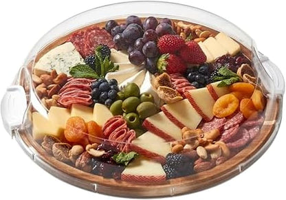 FARBERWARE Build-a-Board Cutting Board with Lazy Susan Turntable, Five Compartments, and Clear Locking Lid for Charcuterie, Snacks, and More, Acacia