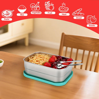 Stainless Steel Snack Containers with Lids 3 Pack, Reusable 4 Compartments Snack Containers Leak-Resistant Storage with 3 Spoons & 3 Forks, Divided Food Storage for Adults, Travel, Home & Office