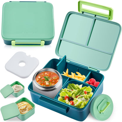 Bento Lunch Box for Kids with 8oz Soup Thermo Leak-Proof Lunch Food Containers with Snack Sauce Container for Kid Girls Boys to School (Pink Mermaid)