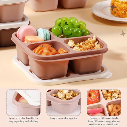 Honeydak 10 Pack Bento Snack Containers 4 Compartment Snack Boxes Reusable Containers with Lids Divided Meal Prep Lunch Food Storage Box for School Work Travel