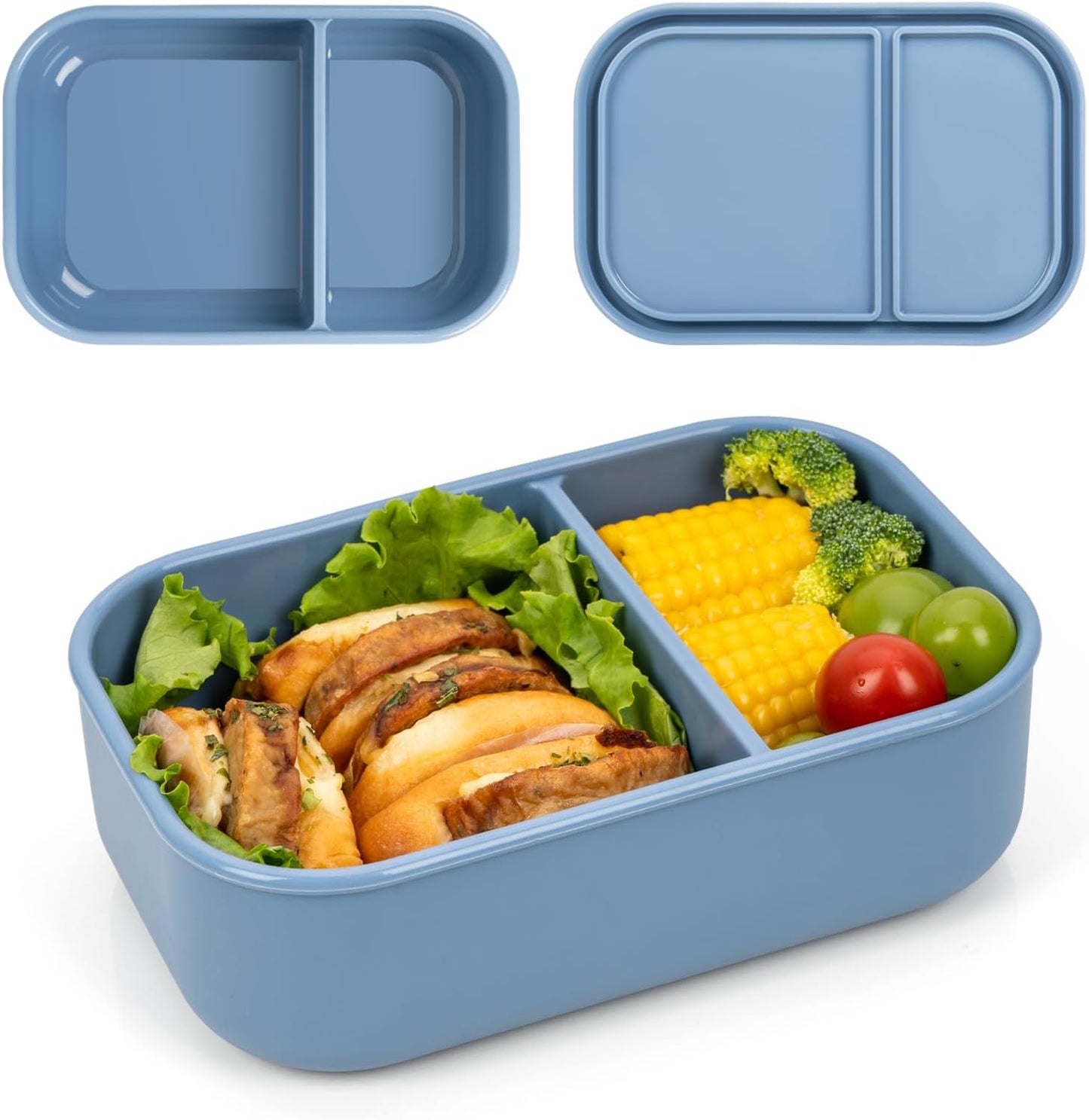Silicone Bento Box Adult Lunch Container, 3 Compartment Container, Food Grade Silicone Bento Lunch Box for Work Travel Meal Prep, Leak-proof Food Storage Container（1 Pack Nile Blue）