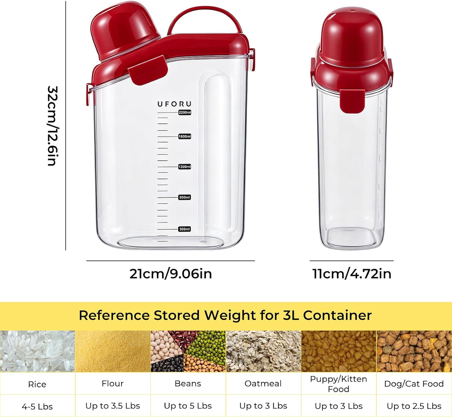 UFORU Cereal Containers Storage 2.1L, Airtight Rice Container with lids for grain, flour and beans, Pouring Spout & Handle, BPA-Free for Pet Food Storage(Cream White)