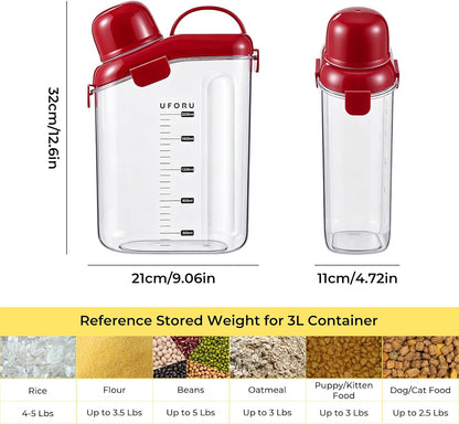 UFORU Cereal Containers Storage 2.1L, Airtight Rice Container with lids for grain, flour and beans, Pouring Spout & Handle, BPA-Free for Pet Food Storage(Cream White)