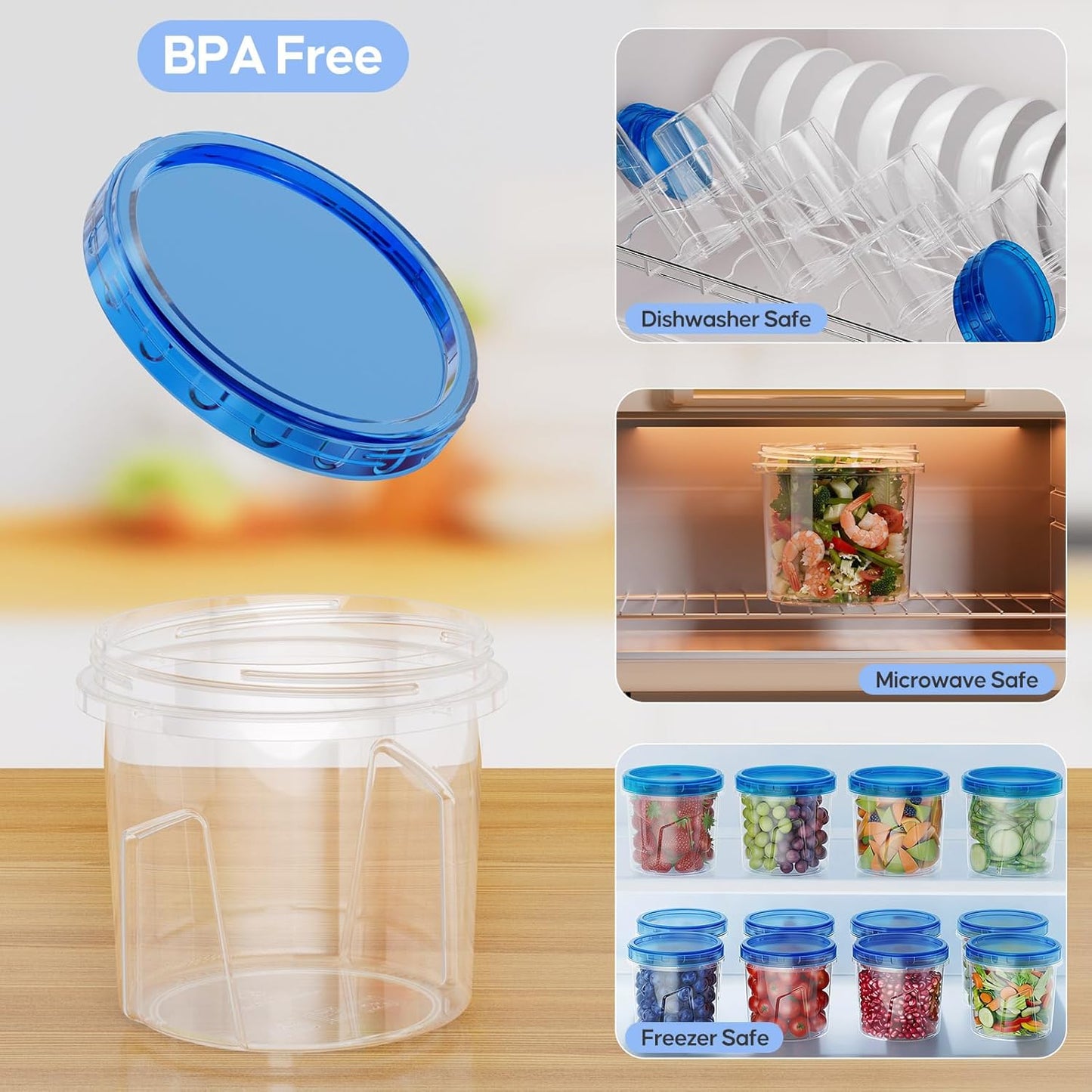 10 Pack-32 OZ Freezer Storage Containers, Small Plastic Food Storage Containers with Twist Top Lids, BPA Free and Reusable Meal Prep Containers Microwave/Dishwasher Safe