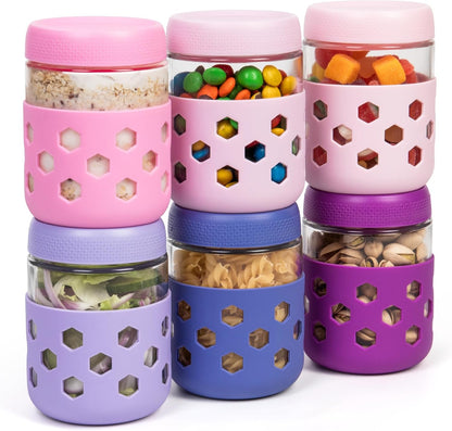 Gemice 6-Pack 10oz Glass Mason Jars with Silicone Sleeves, Airtight BPA-Free Overnight Oats Containers with Lids, Dishwasher Safe Leak-Proof Meal Prep Jars for Chia Pudding, Yogurt, Snacks