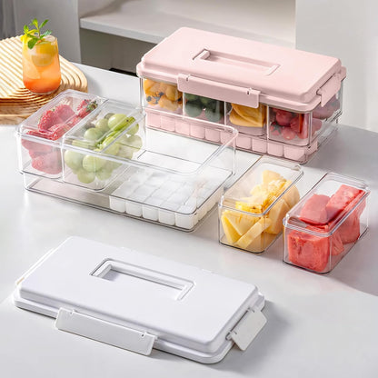 MANO 2pack Chilled Condiment Caddy with Lid Iced Snackle Box Container for Fruit Veggie Serving Tray with Handle Divided Garnish Tray Server Outdoor Camping Picnic Fridge Storage white&beige